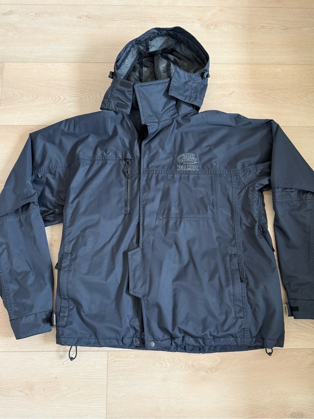 Vintage Palmer Bud Light Promo Jacket Men's XL Navy Hooded Shell Beer Logo